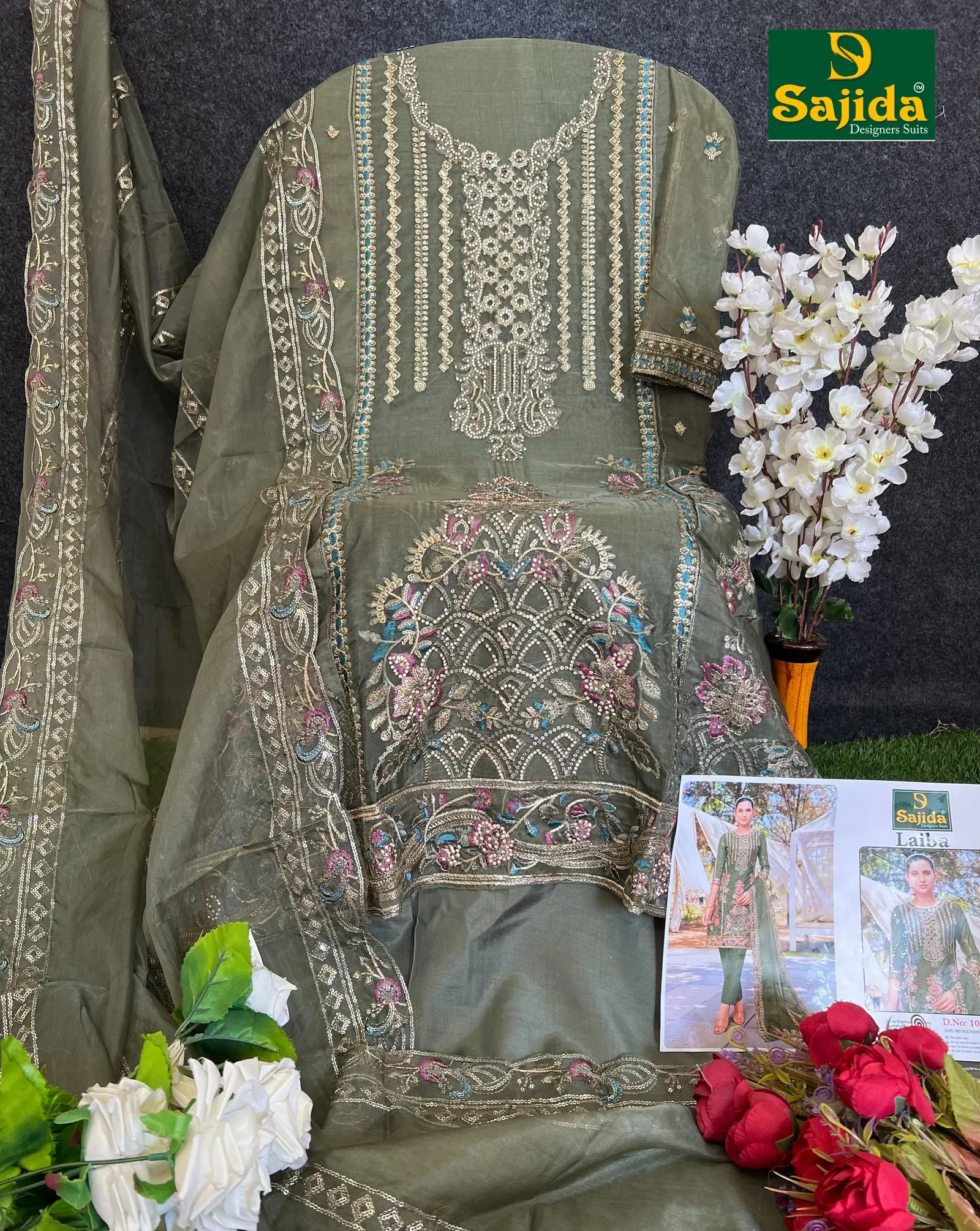 Laiba Vol1 By Sajida Organza Embroidery Designer Suit Suppliers In India